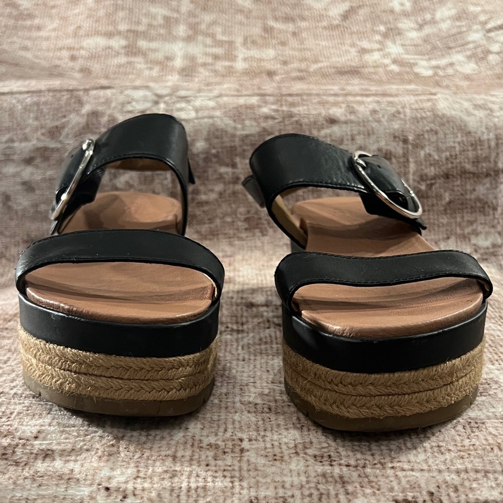 UGG Black Leather Espadrille Platform Sandals with Buckle - Picture 6 of 12